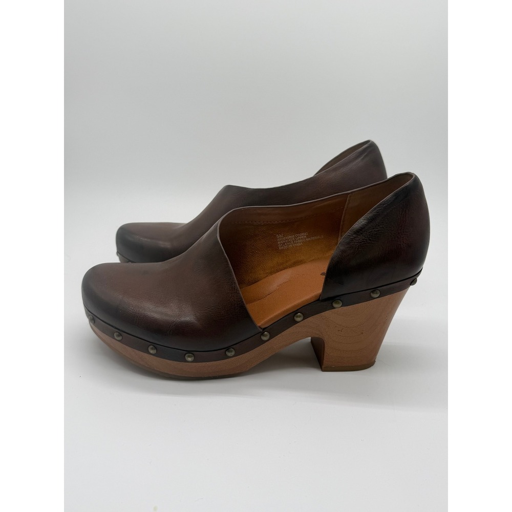Korks Clog Arielle Platform Clog Women 9M Brown Studded Wood Block Heel Cutout - Picture 2 of 11